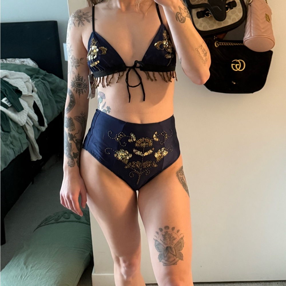 Her Pony Matching Gold and Blue Embellished Festival Set - Picture 2 of 4